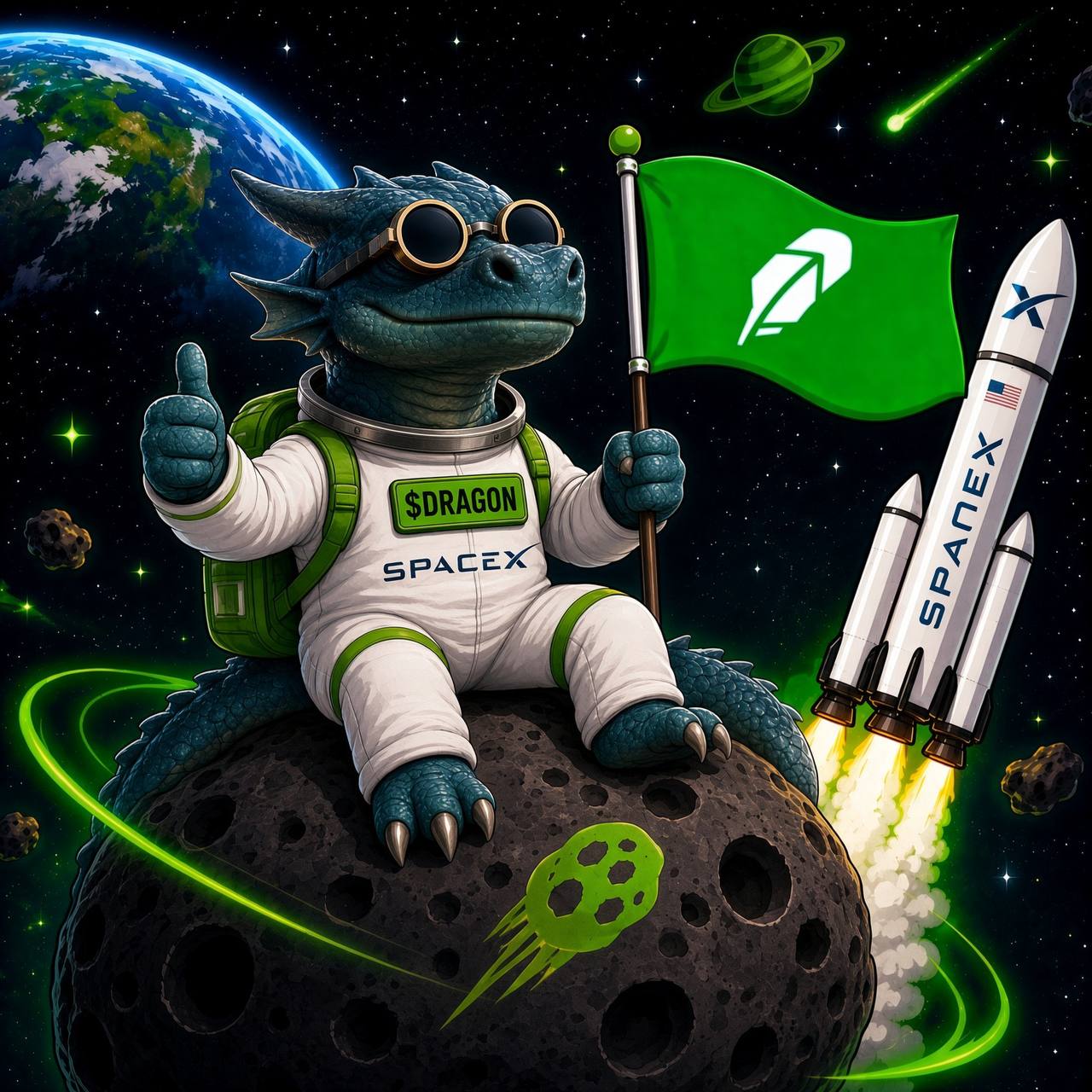$DRAGON mascot orbiting the SPCX pair